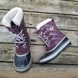 Sorel 1964 Pac Purple White Plaid Leather Sherpa Pile Winter Snow Duck‎ Boots 10